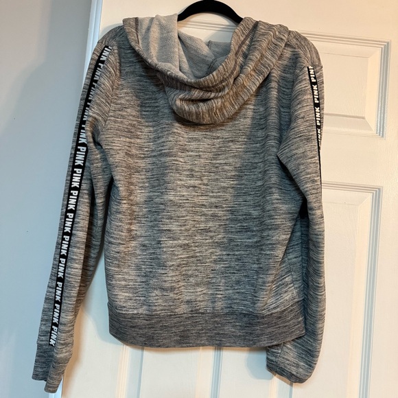 PINK hoodie large Victoria’s Secret women’s sweatshirt long sleeves grey zip up - Picture 5 of 12